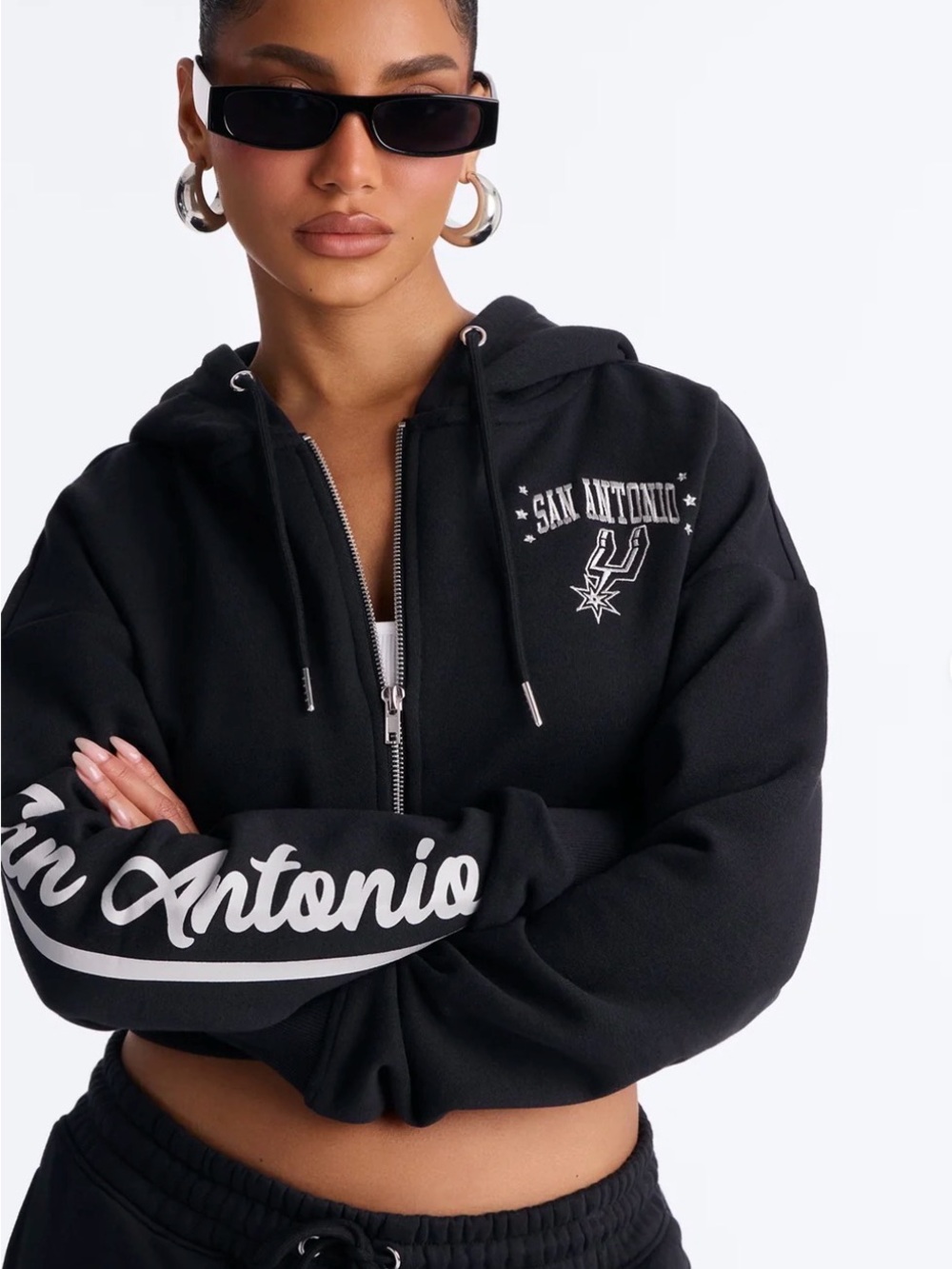 NWT-NBA San Antonio Spurs Cropped Fleece Full Zip Hoodie
